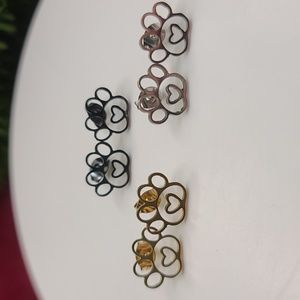 DOG CAT paw pet stud earrings. 3 Pk black silver gold metal colors - ctr…